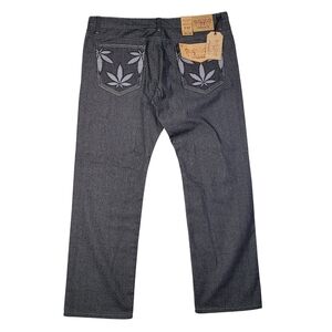 Vintage Ablanche Weed Embroidered Hip Hop Jeans Men 42x33 Black Y2K Deadstock